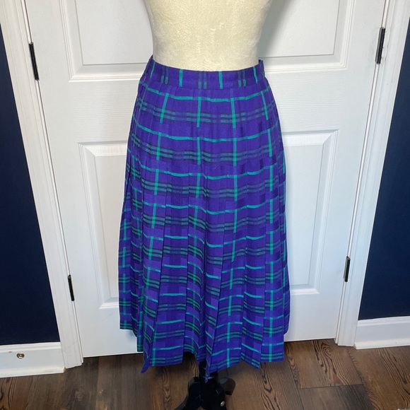Vintage Weathervane Pleated Wool Plaid Purple and Green Midi Skirt Size 6 - Picture 4 of 8
